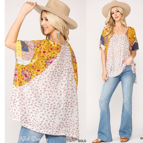 ❤️LAST 1! V Neck Boho Floral/Leopard Hi- Lo Top! - Picture 3 of 7